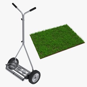 3D Cylinder Lawn Mower and Grass model