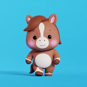 3D Horse Cartoon Character Rigged Animated Pony Chibi Kawaii low-poly 3d model model