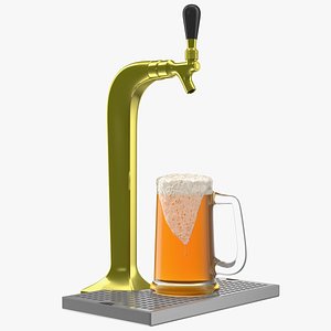 Single Tap Brass Draft Tower with Beer Mug
