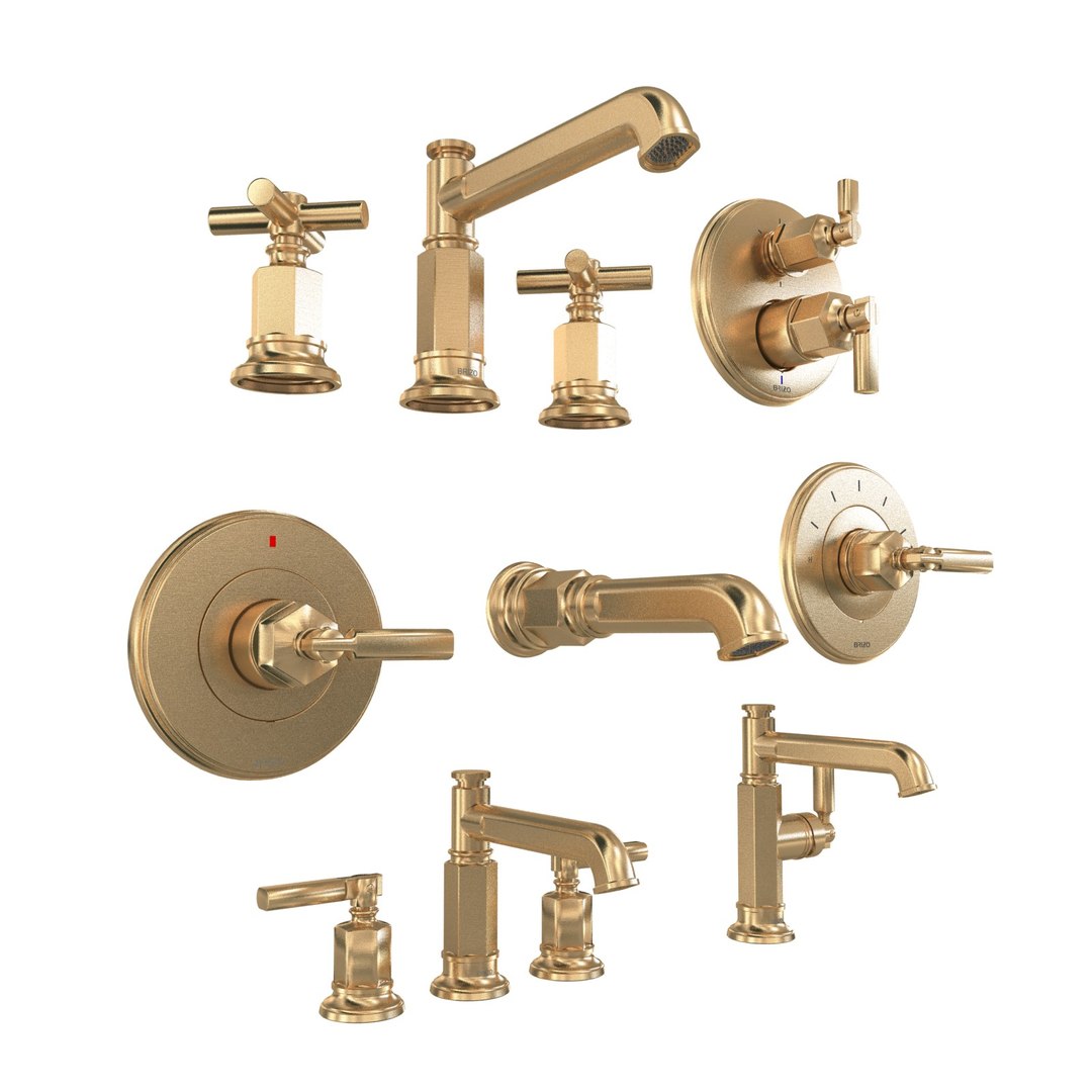 Brizo INVARI Widespread Lavatory Faucet Column Spout Less Handles 3D