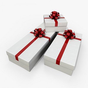 Gift Boxes - Low and Long Trio with Fixed Ribbon Rosette 3D model