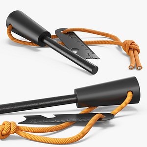 Black Ferro Rod with Survival Scraper 3D
