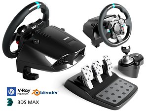 3D Professional racing steering wheel  pedal and shifter simulator