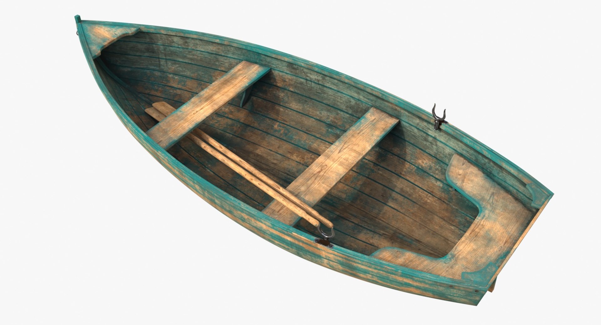 Old Fishing Wooden Boat 3D Rendering. Small Wooden Empty Rowing