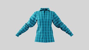 Female Shirt 01 Cyan Fannel Checkered 3D model