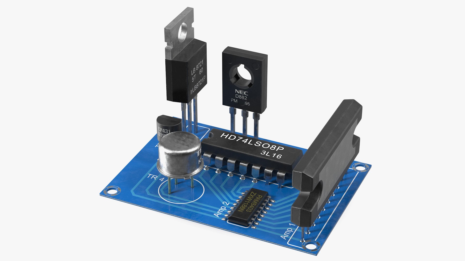 Active Electronics Components on Circuit Board 3D model preview