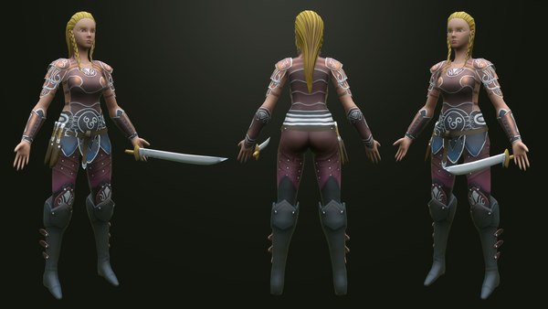 personagem feminina low poly e modelo 3D pronto para o jogo Modelo