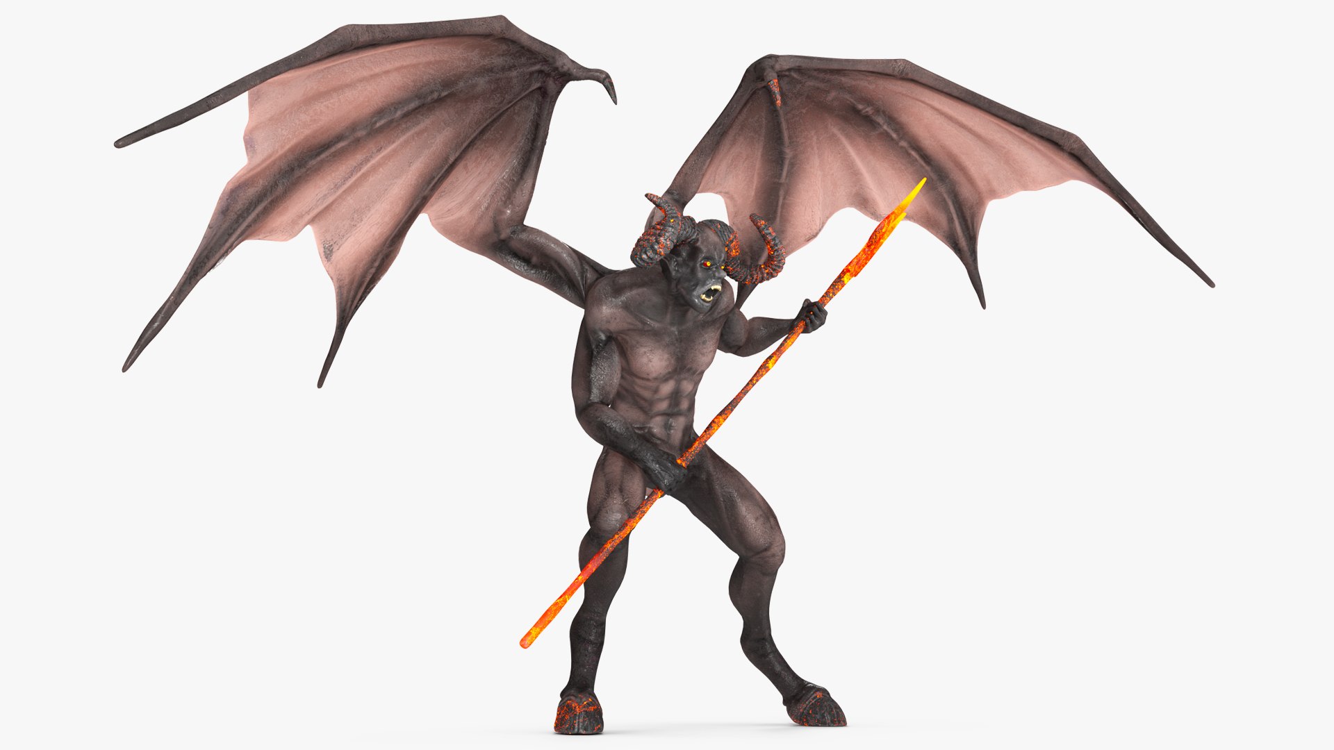 Devil Character with Trident Angry Pose 3D model preview