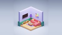 Low Poly Isometric Living Room Low-poly 3D model