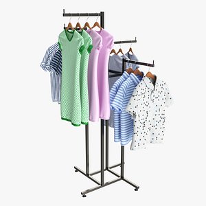3D model Store Adjustable 4-way Square Tube Rack with Clothing