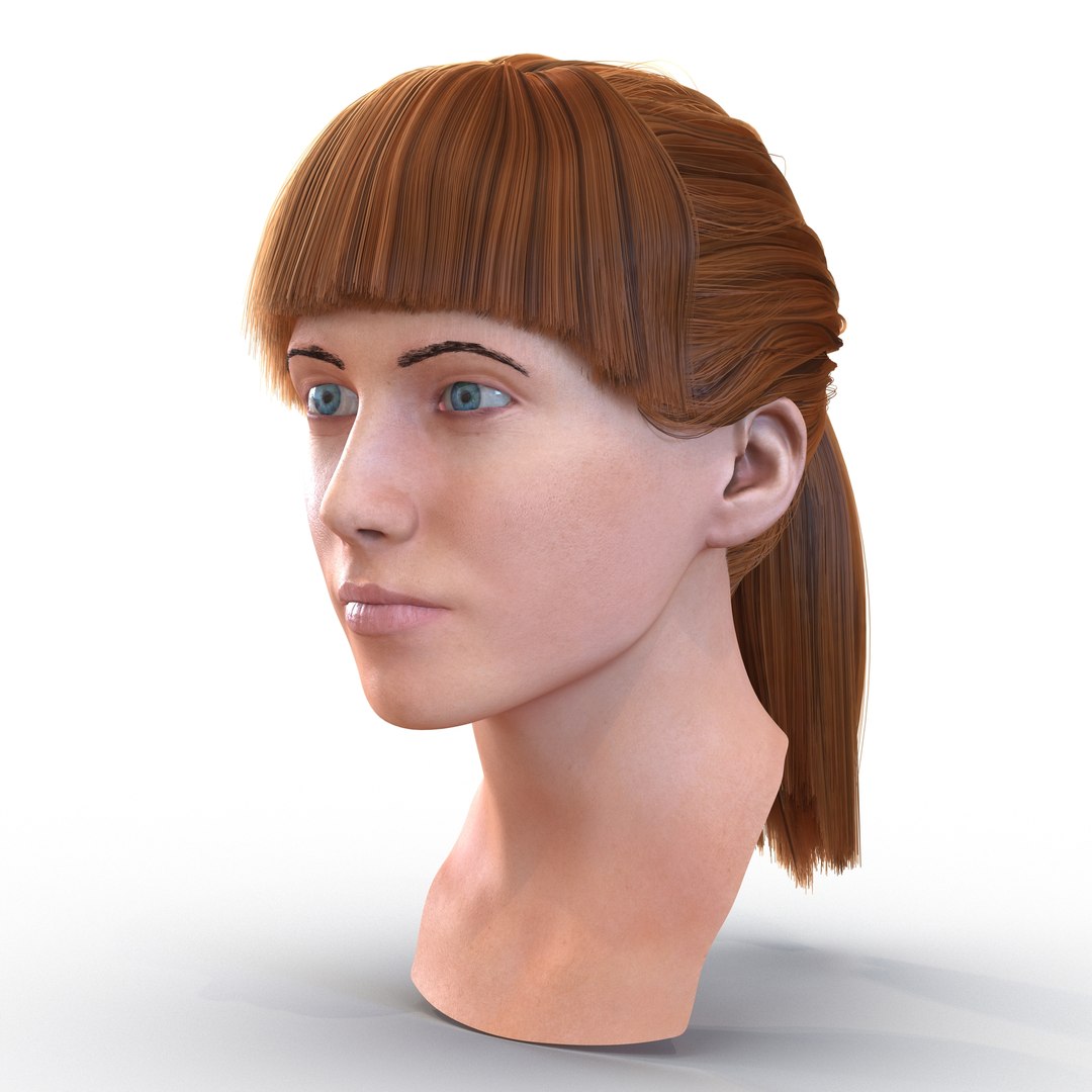 Female Caucasian Head with Hair 3D model preview
