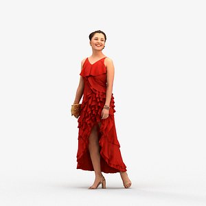 00259Sari0004 - Adult Caucasian woman walking through public space with bag formal summer attire 3D