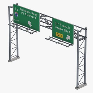 3D Green Direction Highway Signs 02 Blank and Labeled