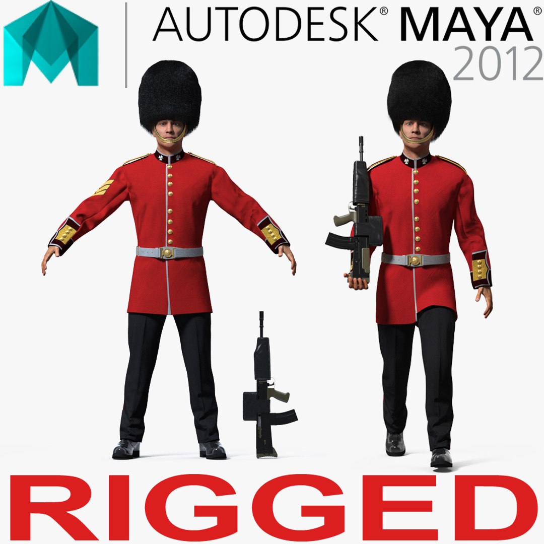 British Royal Guard Soldier Rigged for Maya 3D Model 3D model preview