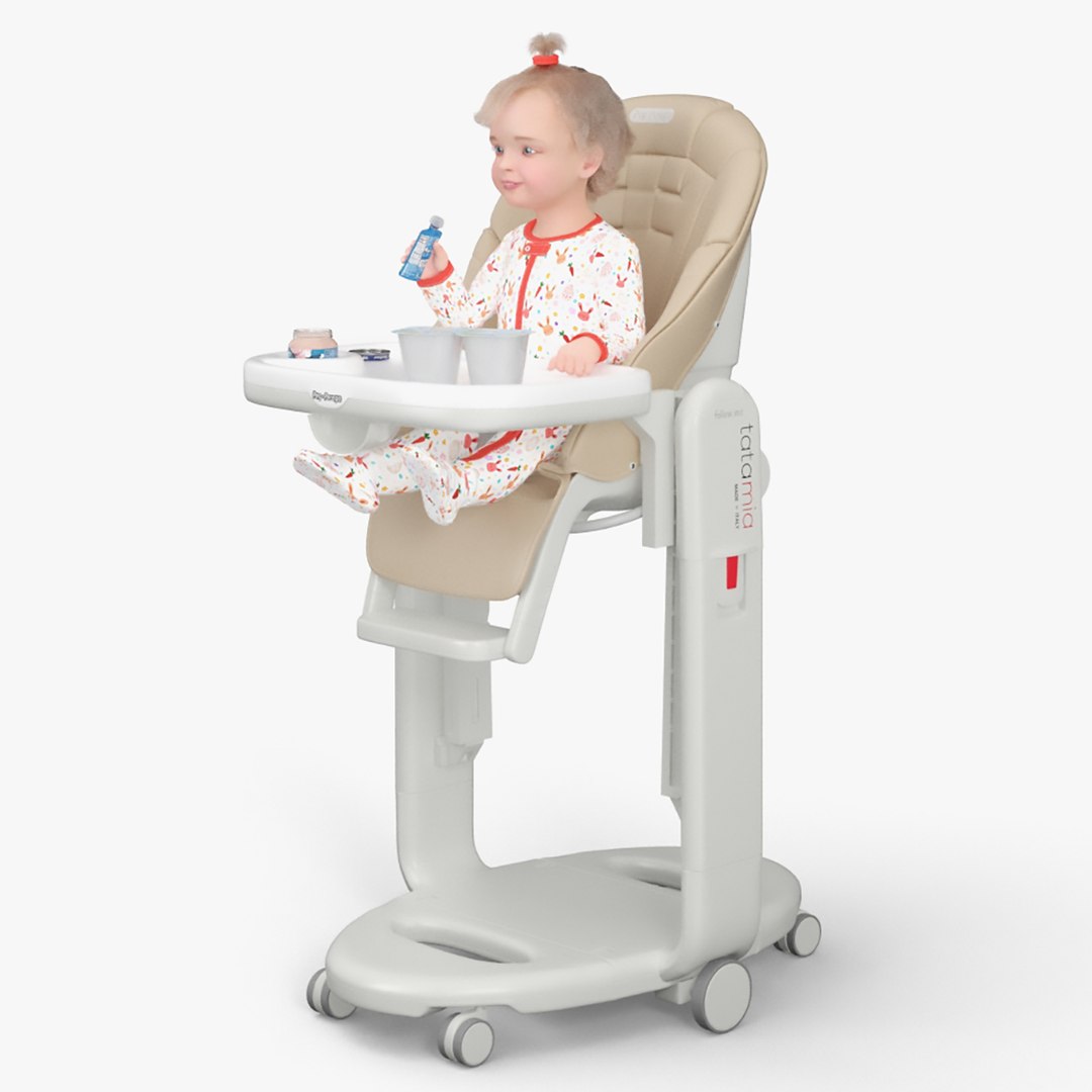 Baby Girl in High Chair Fur Rigged 3D model preview