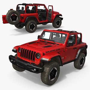 Jeep Wrangler Rock Climbing Vehicle Red Dirty Rigged 3D model