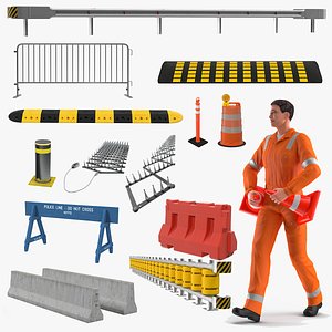 road worker barriers rigged model