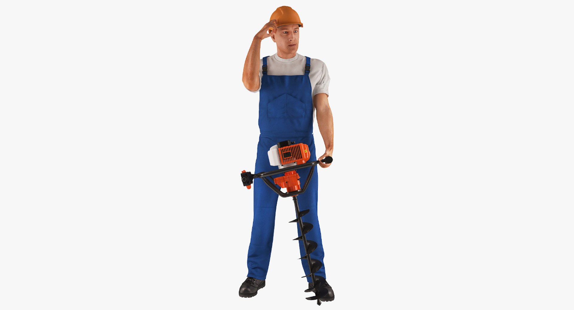 Builder Worker With Hole Driller Auger Rigged for Cinema 4D 3D Model 3D model preview