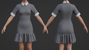 3D Formal Office Wear - Collar Neck Dress with Ruffled Hem Outfit