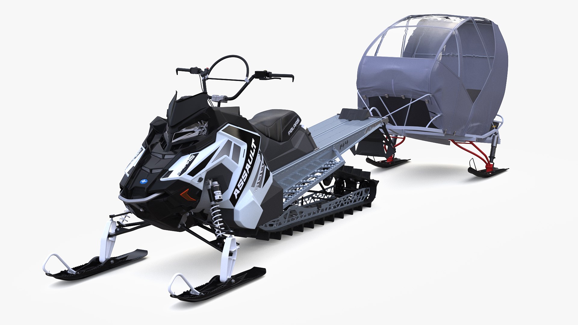 Polaris Snowmobile with Sleigh 3D model preview