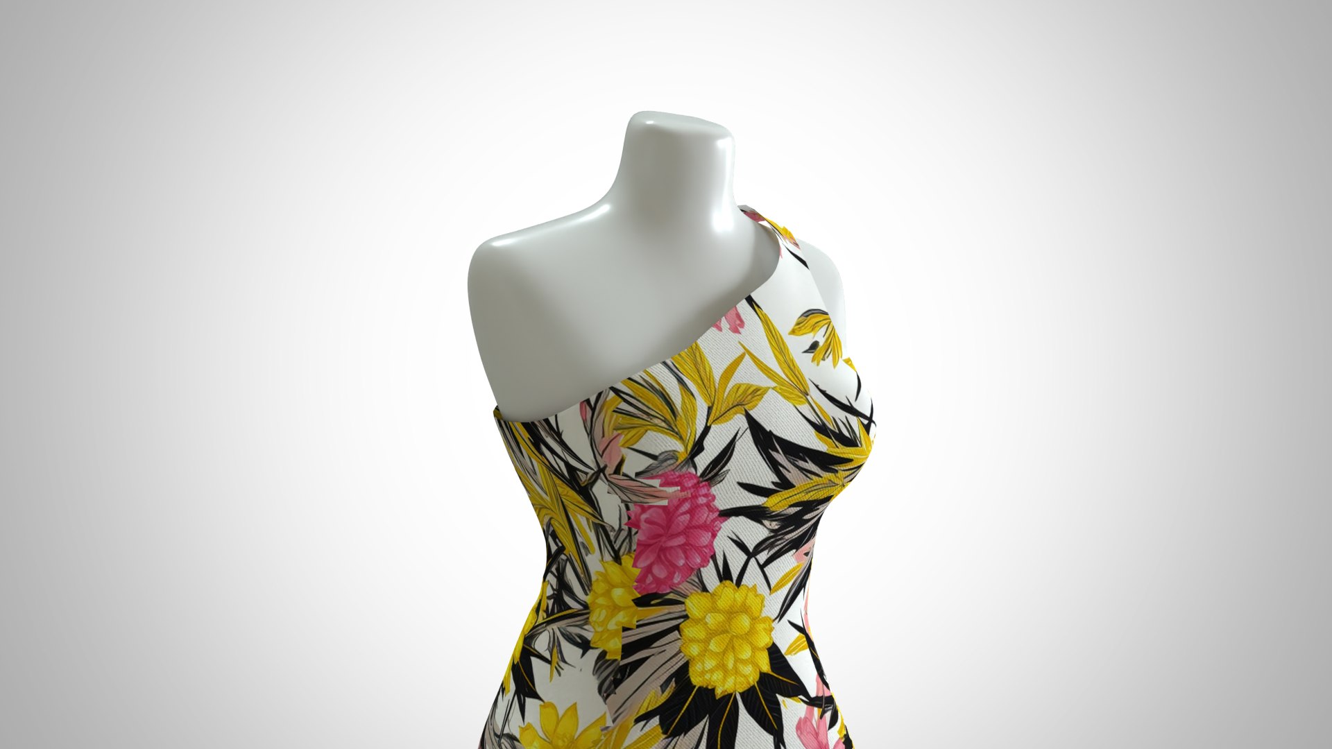 3D Woman Dress 2 Yellow Pink Floral Model - TurboSquid 2314471