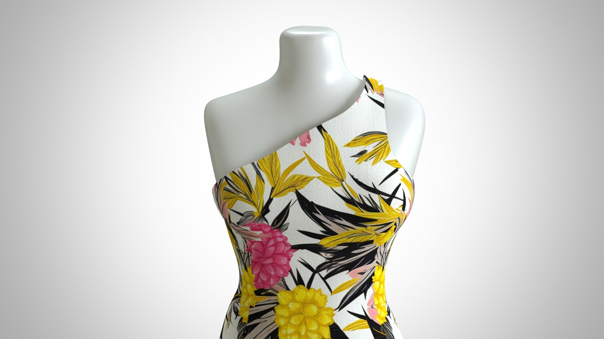 3D Woman Dress 2 Yellow Pink Floral Model - TurboSquid 2314471