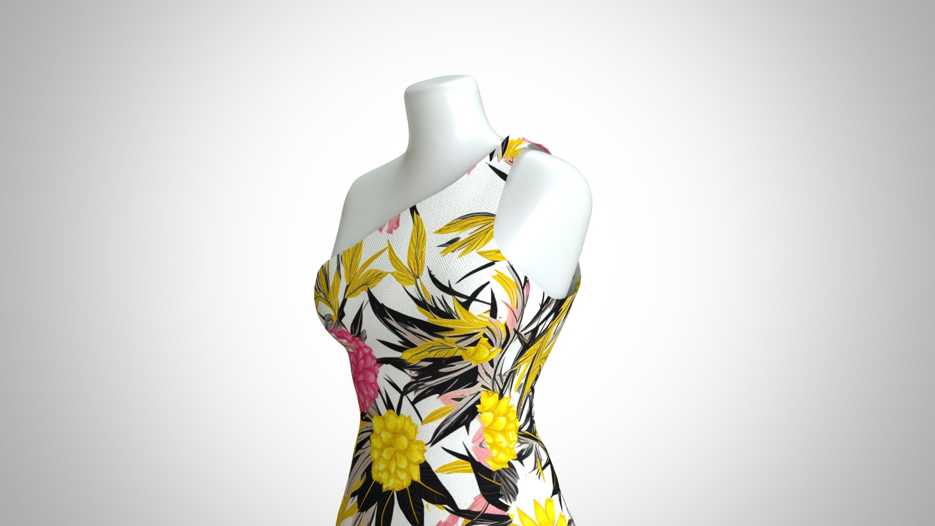 3D Woman Dress 2 Yellow Pink Floral Model - TurboSquid 2314471