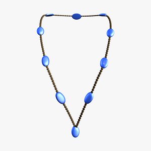 Long Bids Necklace With Blue Stones 3D model