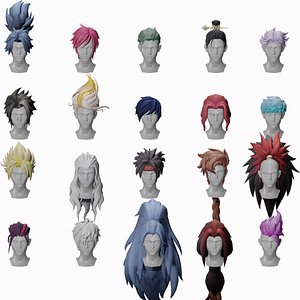 20 STYLIZED MALE HAIR MODELS PACK 4 3D