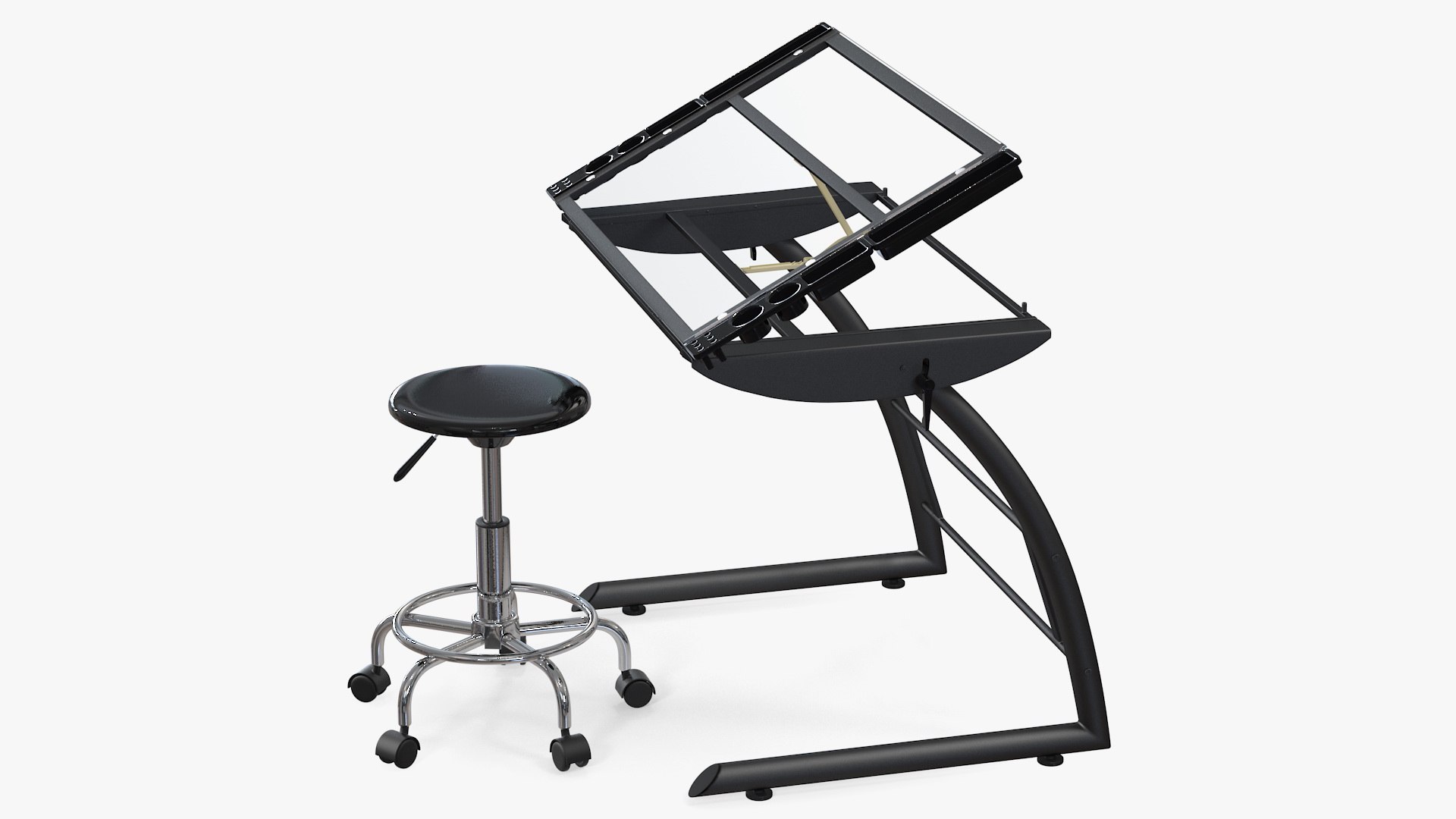Triflex Height Adjustable Tiltable Glass Drawing Table Set 3D model preview