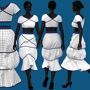 3D Marine Sail-Inspired Skirt and Top Look 3