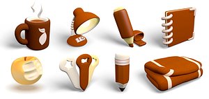 3D model 3D Cozy Study Icon set Mug Lamp