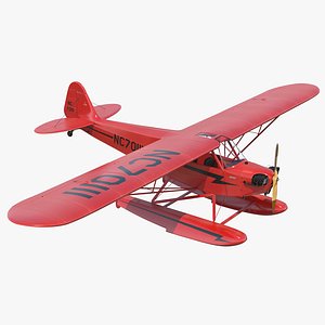 Light Aircraft Piper J-3 Seaplane Rigged Red