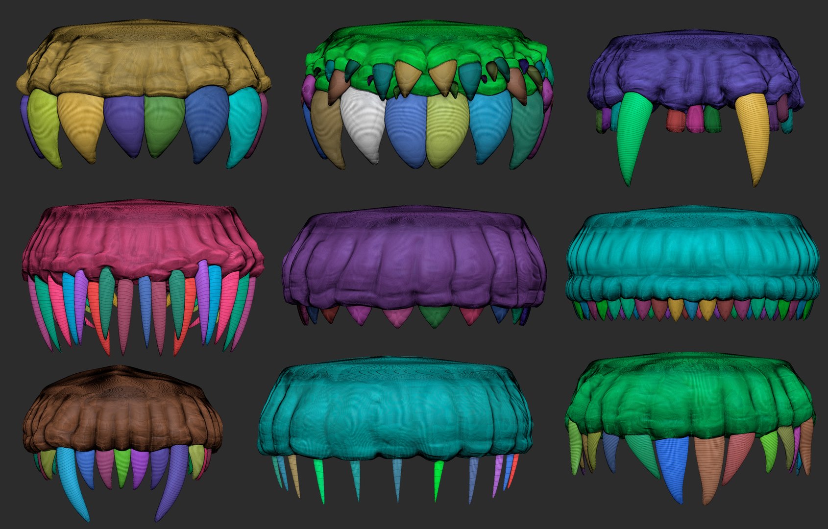 30 Low Poly And Mid Poly Monster Creature Teeth Jaws IMM Brush Model ...