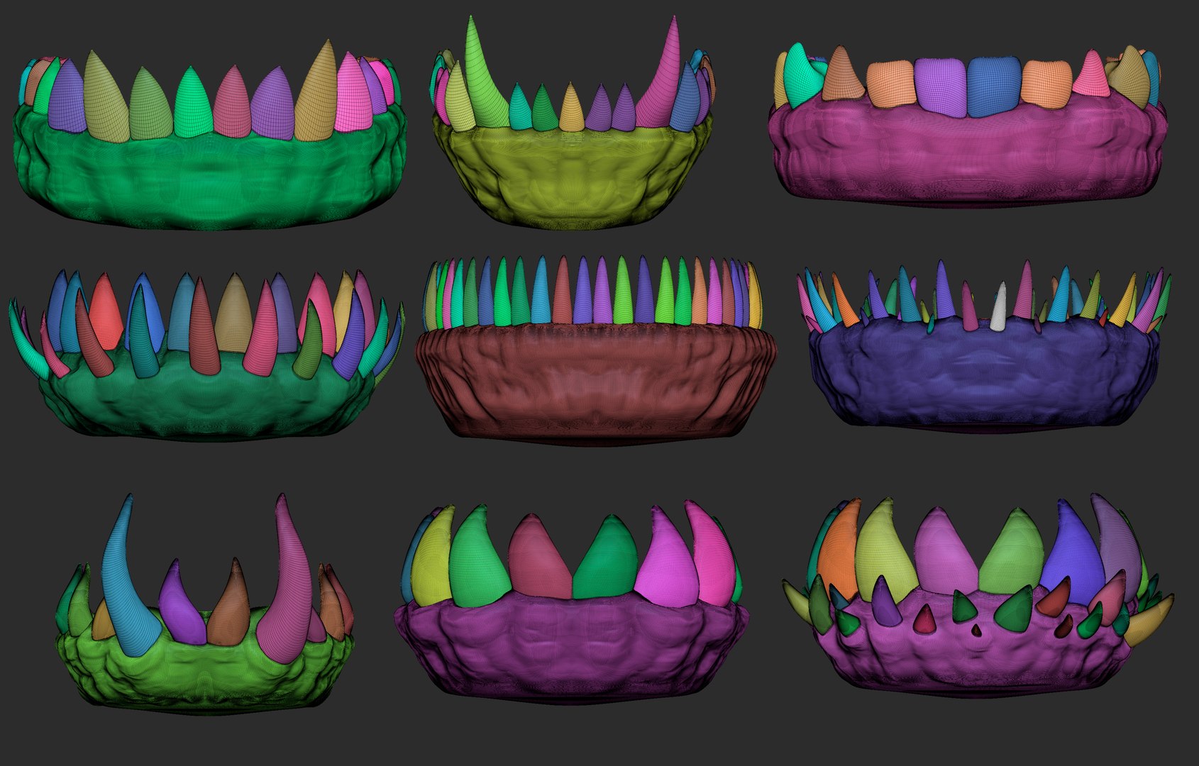 30 Low Poly And Mid Poly Monster Creature Teeth Jaws IMM Brush Model ...