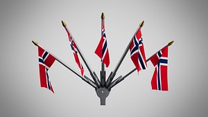 3D model Wall Mount Flags 5 Of Norway