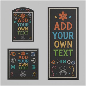 3D model Customizable Wall-Mounted Unframed Blackboard - Architectural Accent Trio