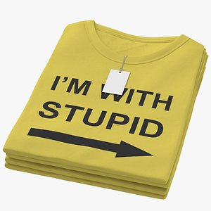 3D Female Crew Neck Folded Stacked With Tag Yellow Im With Stupid 01 model