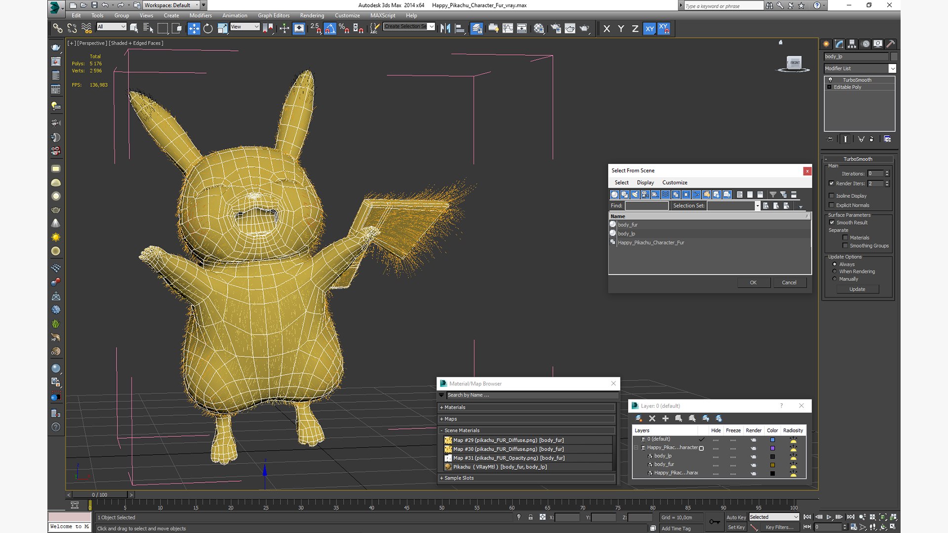 3D Happy Pikachu Character Fur Model - TurboSquid 2082854