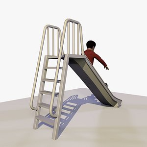Animated 9 Year Old African Boy Playing With a Playground Slide