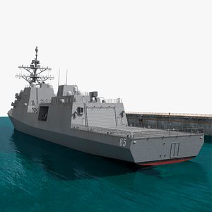 Concrete Naval Dry Dock with Warship Animated