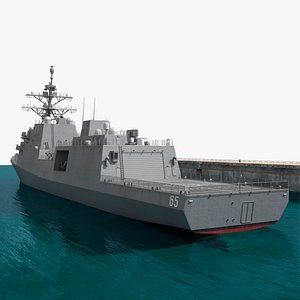 Concrete Naval Dry Dock with Warship Animated