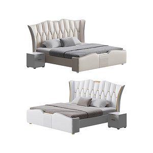 3D model Modern Off-White Upholstered Tufted King Bed