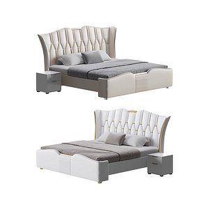 Modern Off-White Upholstered Tufted King Bed