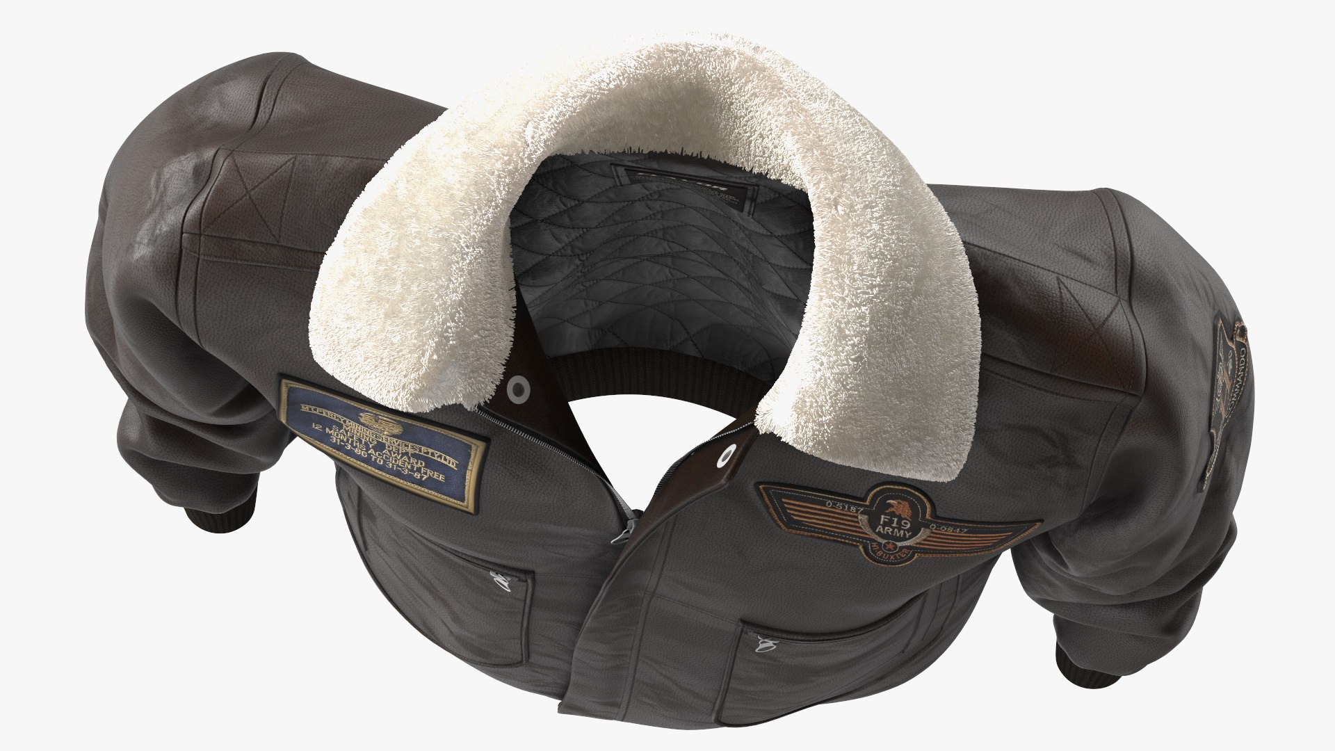 3D Brown Leather Bomber Jacket Fur model - TurboSquid 2086163