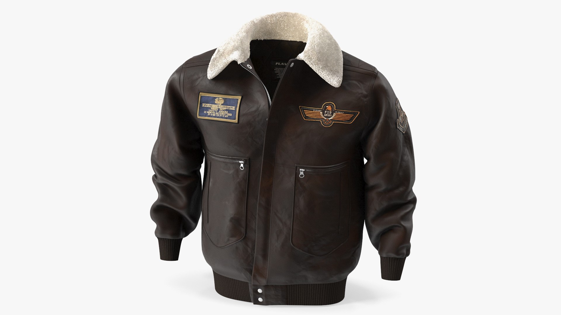 3D Brown Leather Bomber Jacket Fur model - TurboSquid 2086163