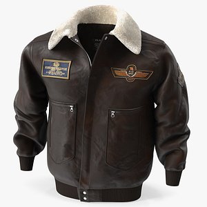3D Brown Leather Bomber Jacket Fur model