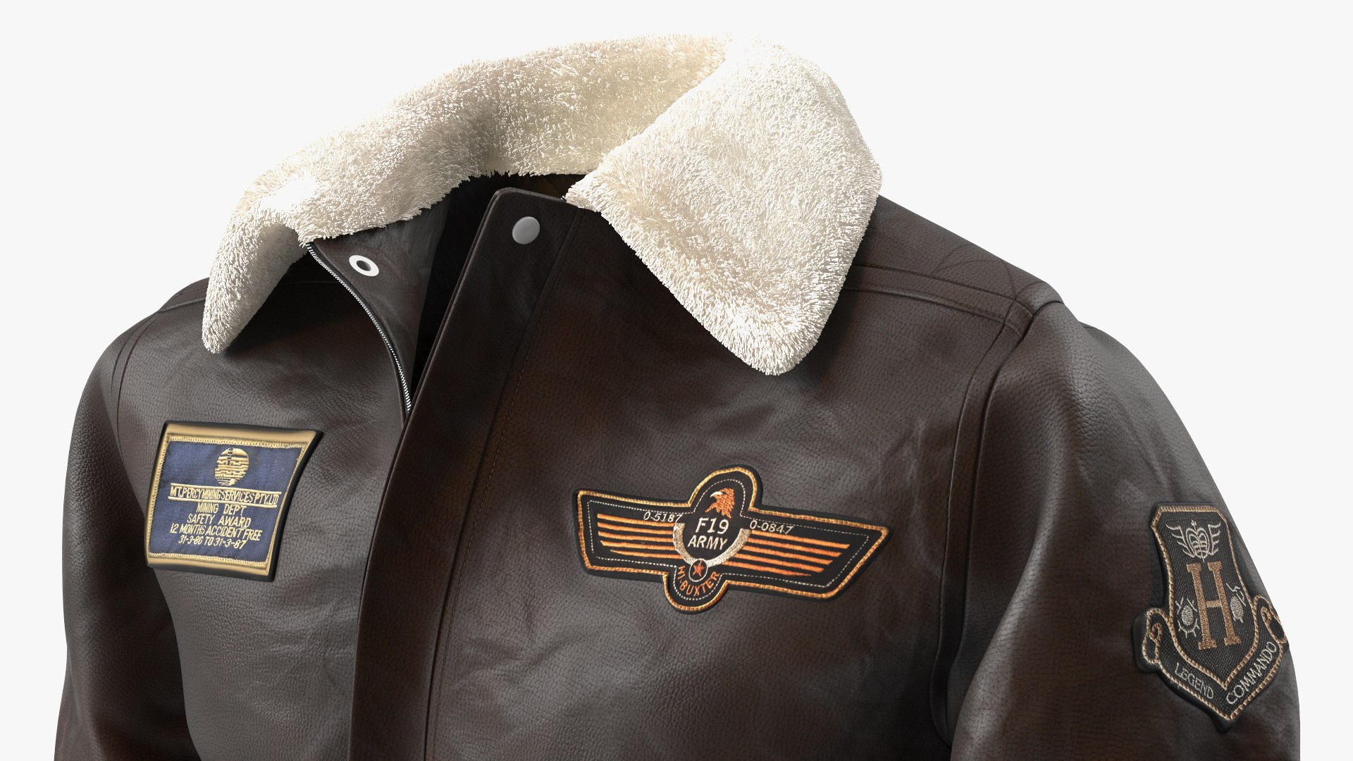 3D Brown Leather Bomber Jacket Fur model - TurboSquid 2086163