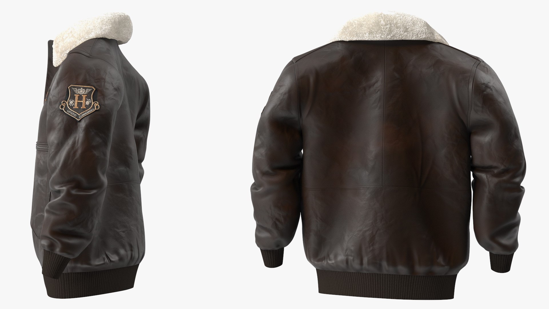 3D Brown Leather Bomber Jacket Fur model - TurboSquid 2086163