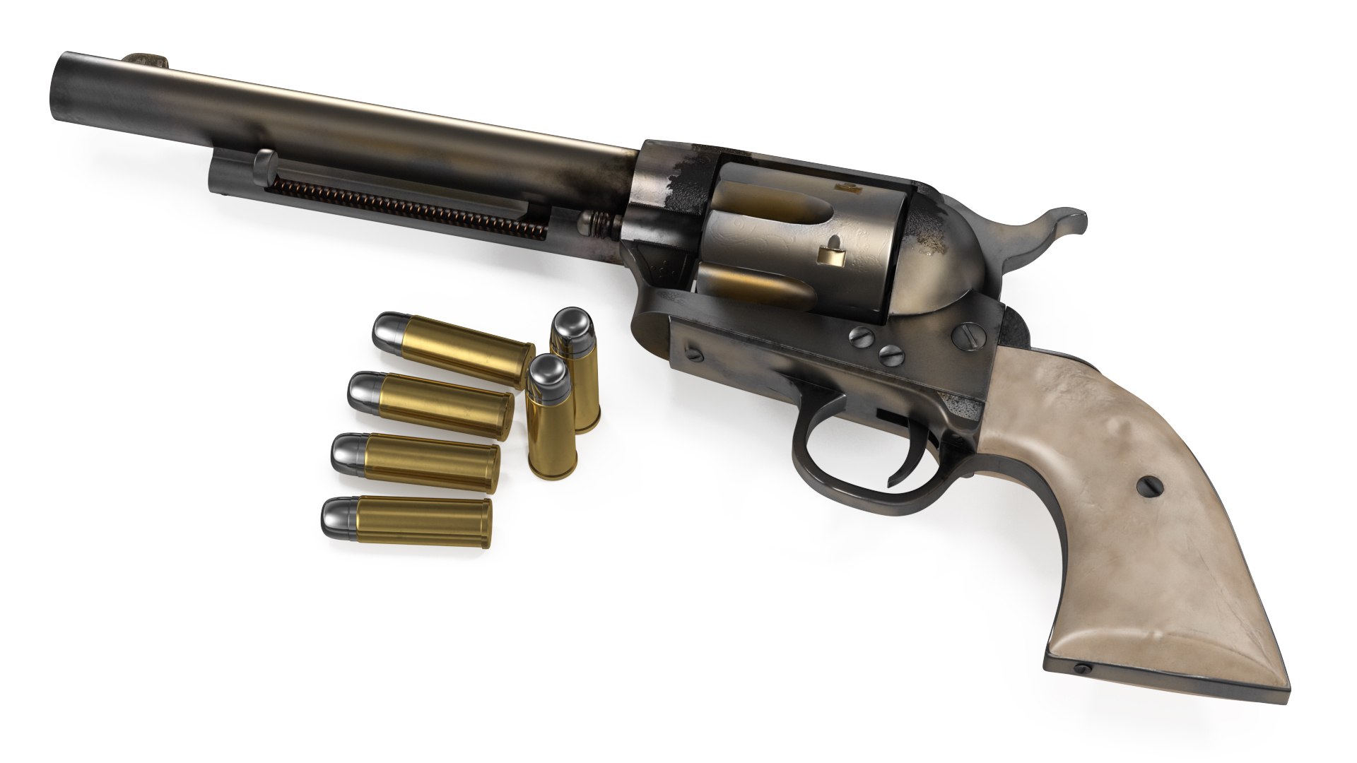 Revolver and Bullets 3D model preview